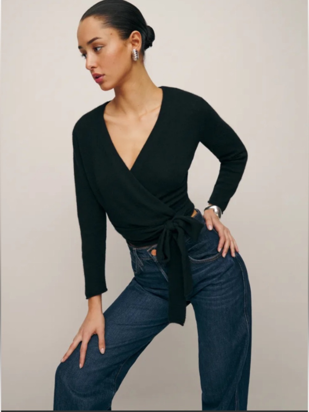 Reformation black cashmere wrap sweater. Size Small